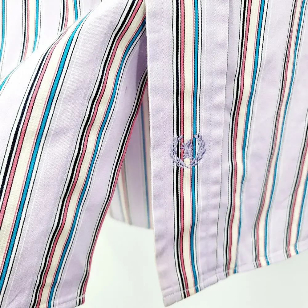 Bugatchi UOMO Classic Fit Purple Pinstripe Long Sleeve Button Up Shirt Men's XL